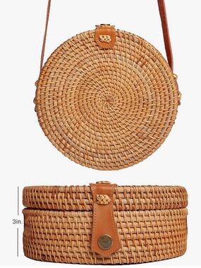 NWOT- Round Woven Straw Crossbody Bag in Tan